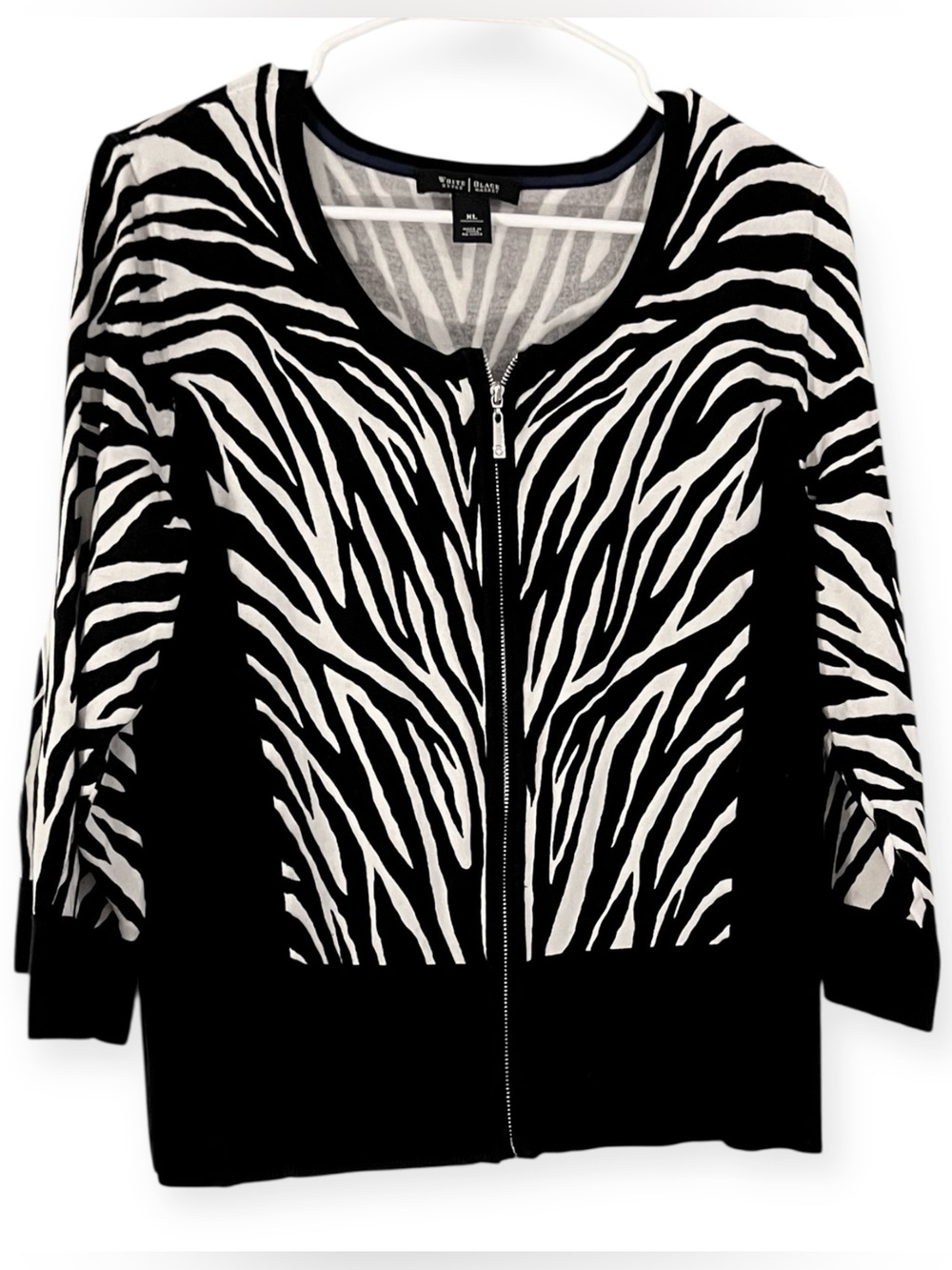 White House Black Market Zebra Print Zip Front Cardigan Sweater XL Animal Print
